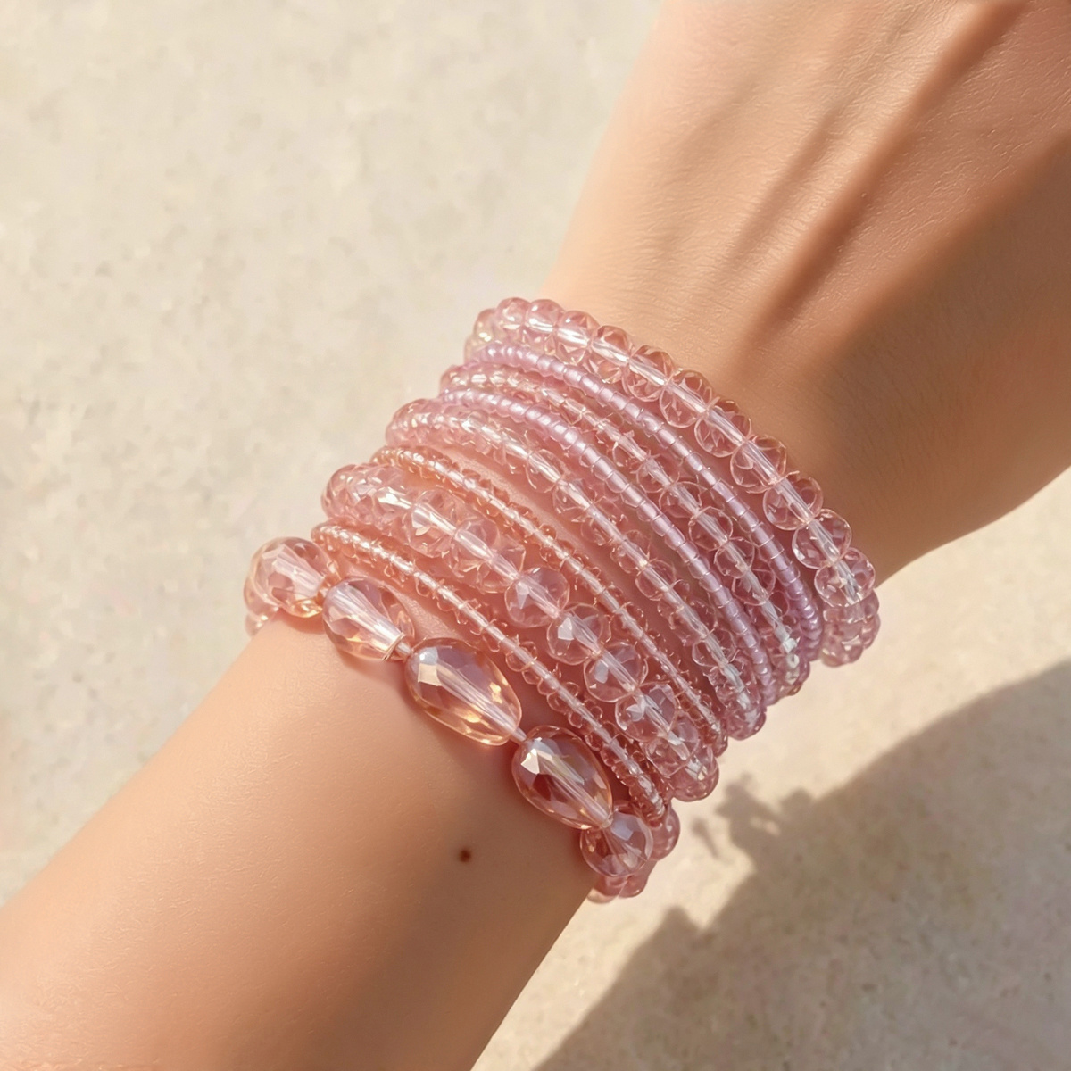 9pc Macaron-Colored Natural Crystal Bracelet Set for Women